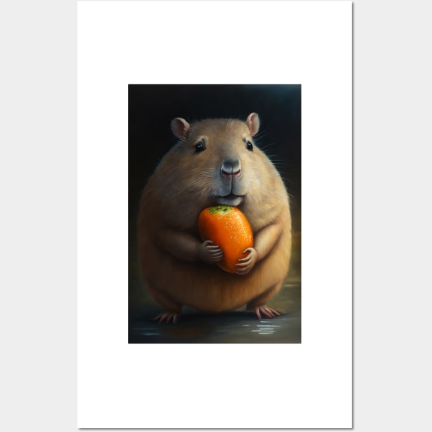 Capybara Holding an Orange Wall Art by TortillaChief